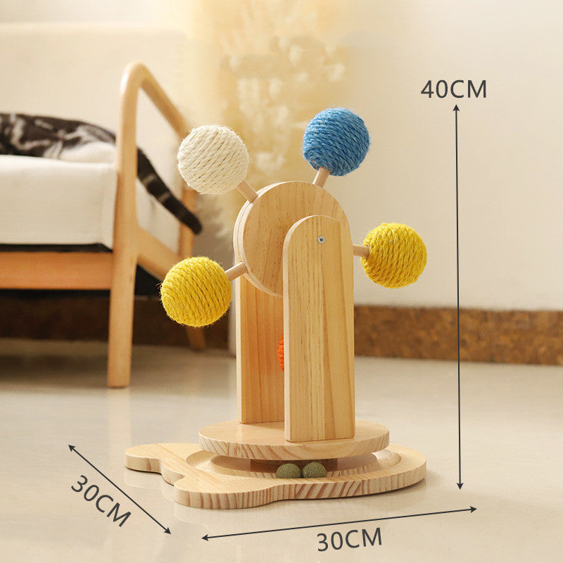 Eco-Friendly Solid Wood Rotating Cat Scratcher | Sisal Hemp Interactive Toy for Modern Homes
