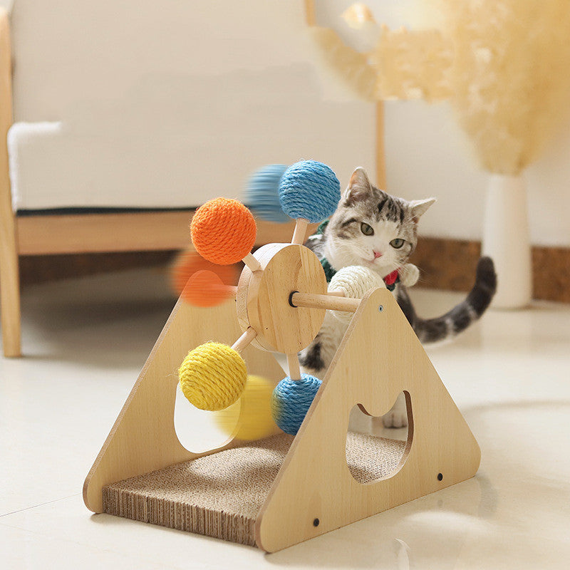 Eco-Friendly Solid Wood Rotating Cat Scratcher | Sisal Hemp Interactive Toy for Modern Homes